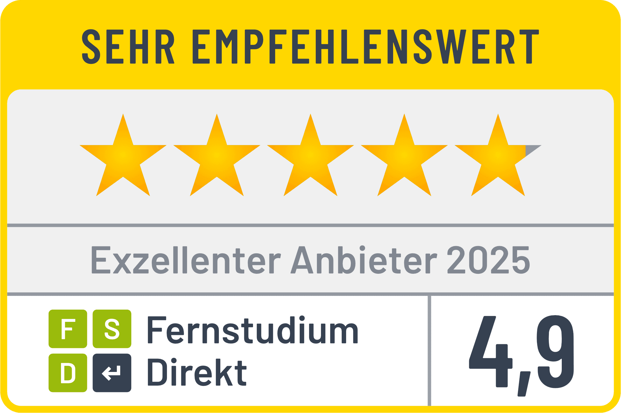 Siegel Exzellenter Anbieter 2025 - sehr empfehlenswert - Fernstudium Direkt